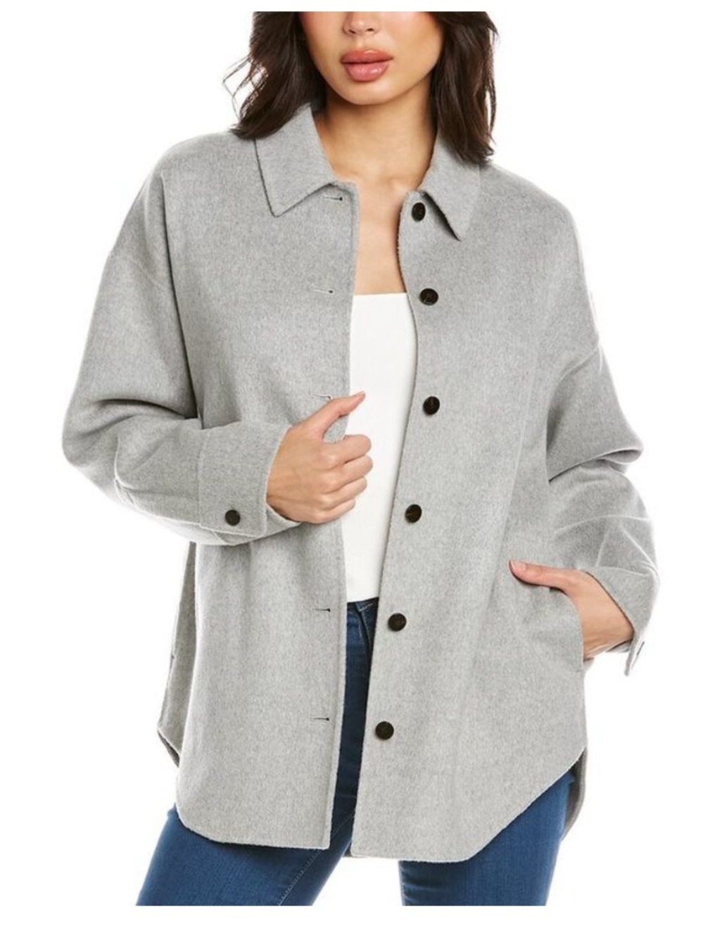 Theory Womens Oversized Wool & Cashmere-Blend Shirt Jacket Grey small